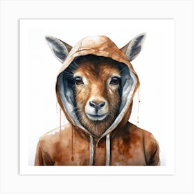 Watercolour Cartoon Waterbuck In A Hoodie 2 Art Print