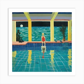 In Style of David Hockney. Swimming Pool at Night Series Art Print