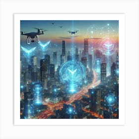 Futuristic Cityscape With Drones 3 Art Print