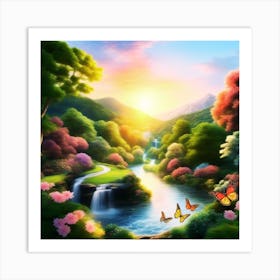 Waterfall In The Forest Art Print