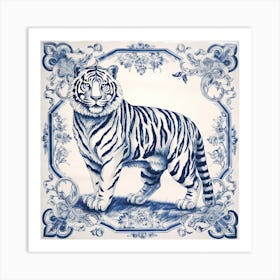 Tiger Delft Tile Illustration 4 Art Print