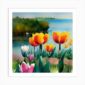 Watercolor Tulips 2 Art Print