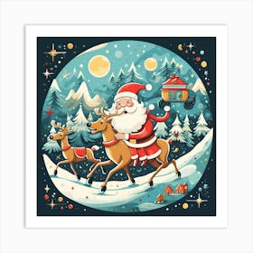 Santa Claus And ReindeerAbstract Christmas Art Print