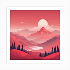 Misty mountains background in red tone 95 Art Print