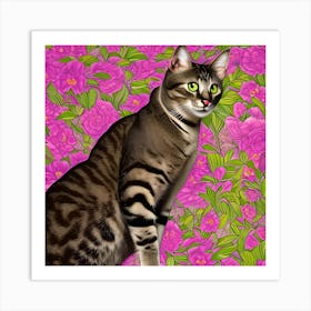Pretty Floral Cat Art Print