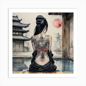 Asian Woman With Tattoos Art Print