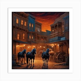 Western Town At Sunset 1 Art Print