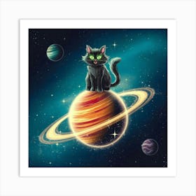 A Mystical Scene Of A Playful Black Cat With Glowi Art Print