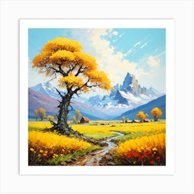 Yellow Tree In The Meadow Art Print