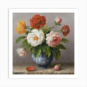 Roses In A Blue Vase Art Print