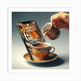 Tiger And Cup Of Coffee 1 Art Print