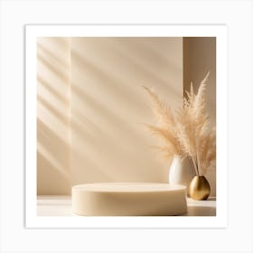 White Round Table In A Room Art Print