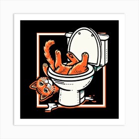 Cat In The Toilet 2 Art Print