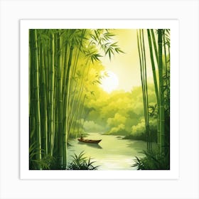 A Stream In A Bamboo Forest At Sun Rise Square Composition 30 Art Print