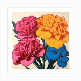 Carnation Dianthus 5 Pop Art Illustration Square Art Print