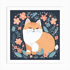 Cat In Flowers Art Print