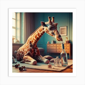 Giraffe Drinking Vodka 1 Art Print