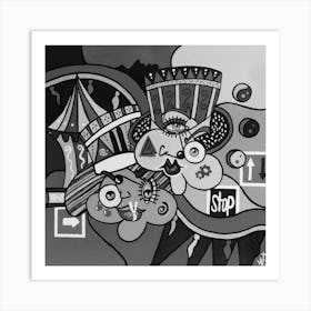 Abstract Figurative / Black & White / Circus / 40x40cm Art Print