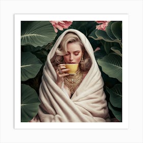 Golden Serenity Woman In Nature S Embrace (3) Art Print