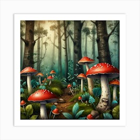 Mushrooms In The Forest Art Print