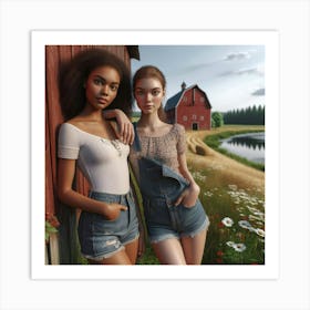 Two Girls In Overalls Art Print