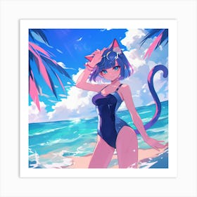 Anime Girl In Swimsuit Art Print