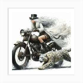 Steampunk Girl On A Motorcycle 2 Art Print