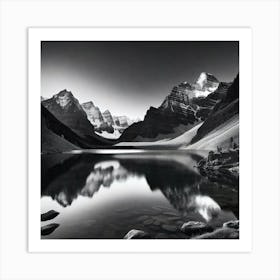 Black And White Mountain Lake 1 Art Print
