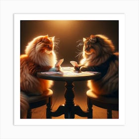 Two Cats Playing Cards Art Print