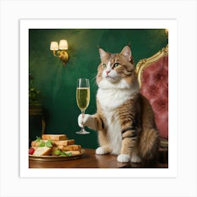 Cat With A Glass Of Champagne Art Print