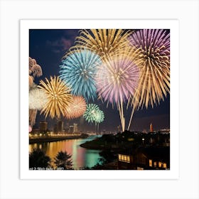 Fireworks In Tokyo Art Print