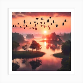 Sunrise With Birds Art Print