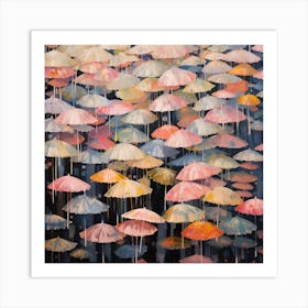 Umbrellas In The Rain 1 Art Print