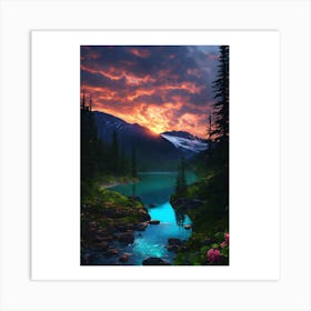 Sunset In The Mountains 3 Art Print