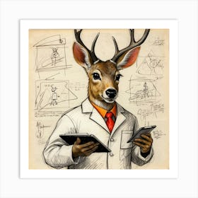 Deer In A Lab Coat Art Print