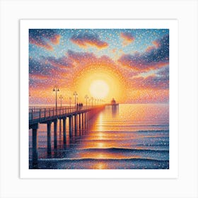 Sunrise on the sea pier Art Print