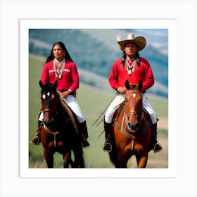 Native American Couple Riding Horses Art Print