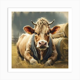 Cow In Hay 1 Art Print