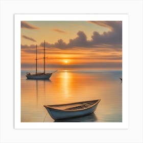 Sailboats At Sunset Art Print