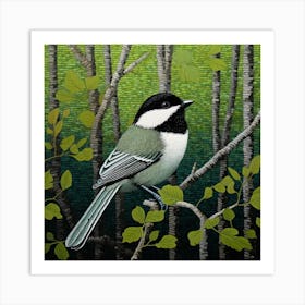 Ohara Koson Inspired Bird Painting Carolina Chickadee 2 Square Art Print