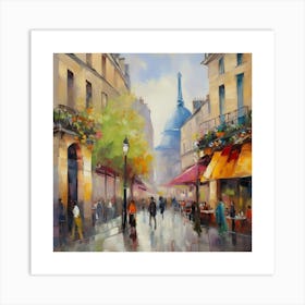 Paris Street.Paris city, pedestrians, cafes, oil paints, spring colors. 5 Art Print