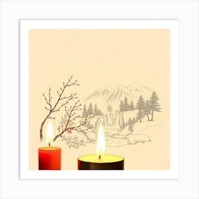 Winter Scene With Candles Art Print