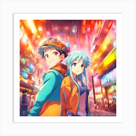 Hanging Out in Anime City Art Print