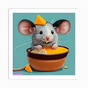 Pop Art Print | Mouse With Cheese Wedge On Head Goes For Cheese Dip Art Print