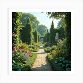 An English Botanical Garden With Exotic Plants And Intricate Pathways 1 Art Print