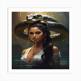 Woman With A Snake On Her Head Art Print