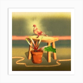 Pink pigeon, rhubarb, wall art, illustration  Poster