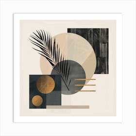 Gilded Palms: Abstract Geometry with Beige, Black, and Gold Art Print