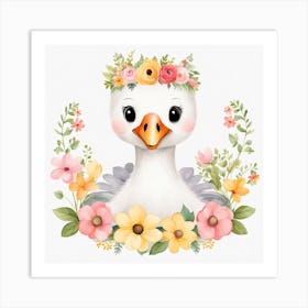 Floral Baby Swan Nursery Illustration (27) Art Print