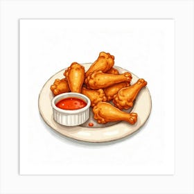 A Whimsical Watercolor Of A Plate Of Crispy And Tender Chicken Wings With A Spicy Buffalo Sauce 1 Art Print